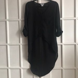 DIZZIRE Black sheer Hi Lo Top adjustable sleeves